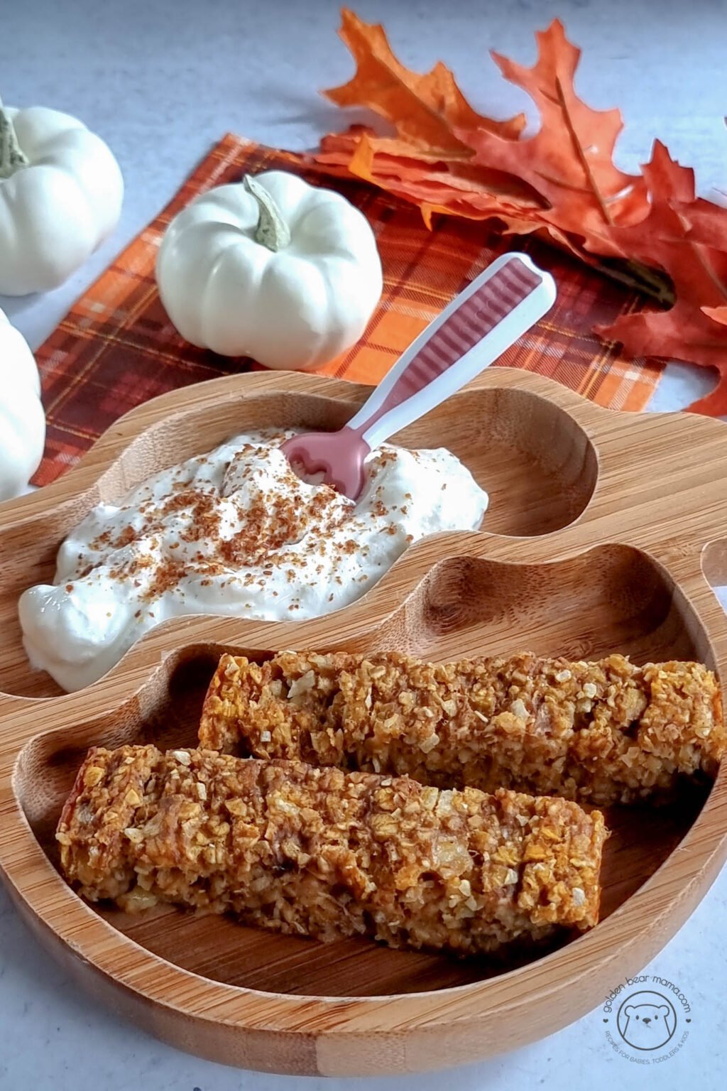 Healthy Pumpkin Oatmeal Bars (BabyLedWeaning) Golden Bear Mama